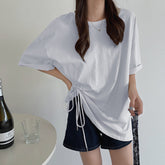 Camisas casuales de cuello redondo con lazo lateral suelto